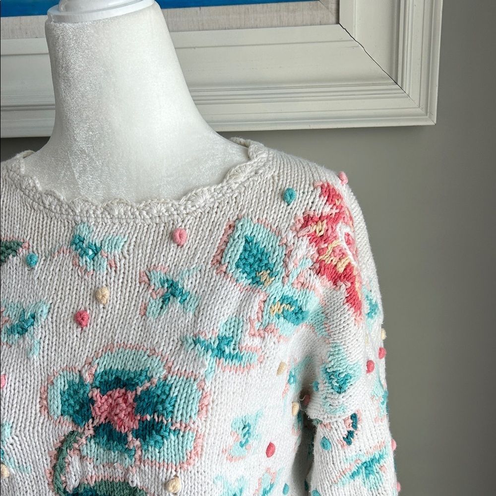 Vintage Portraits Tulip Ramie Cotton Floral Handknit Sweater medium - Picture 5 of 16